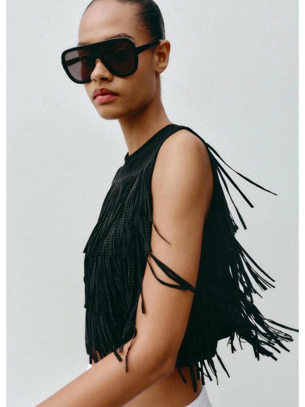 Zara Black faux suede fringe top - Picture 5 of 10